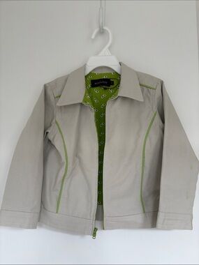 Beige Kids Jacket with Green Trim